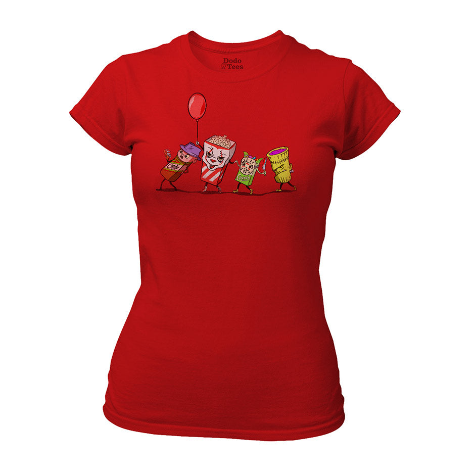 horror shirts with monster movie illustration in fitted red by dodo tees