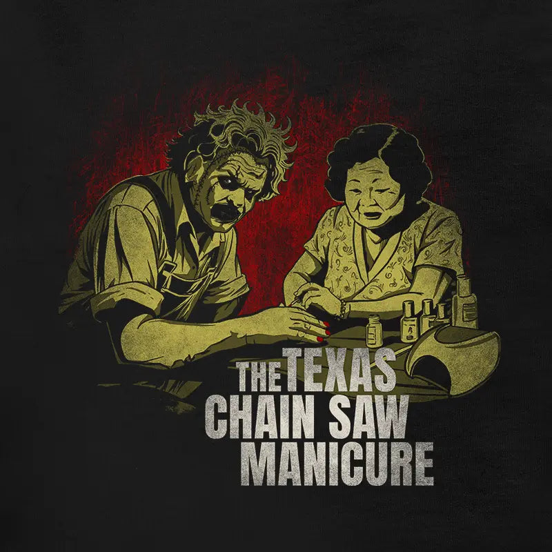 horror t shirts detail view with texas chain saw manicure illustration