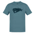 Hot rod shirt featuring a Highboy custom car. This auto apparel is shown in slate blue.