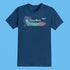humor tee shirt with sharkey chunk light shark logo in blue