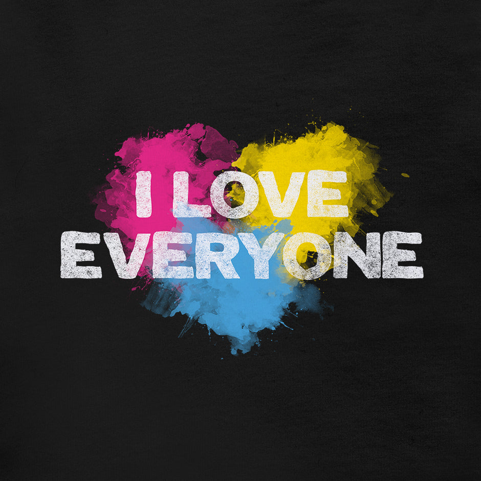 detail of i love everyone pansexual lgbtq community pride shirt  with splatter heart graphic by dodo tees