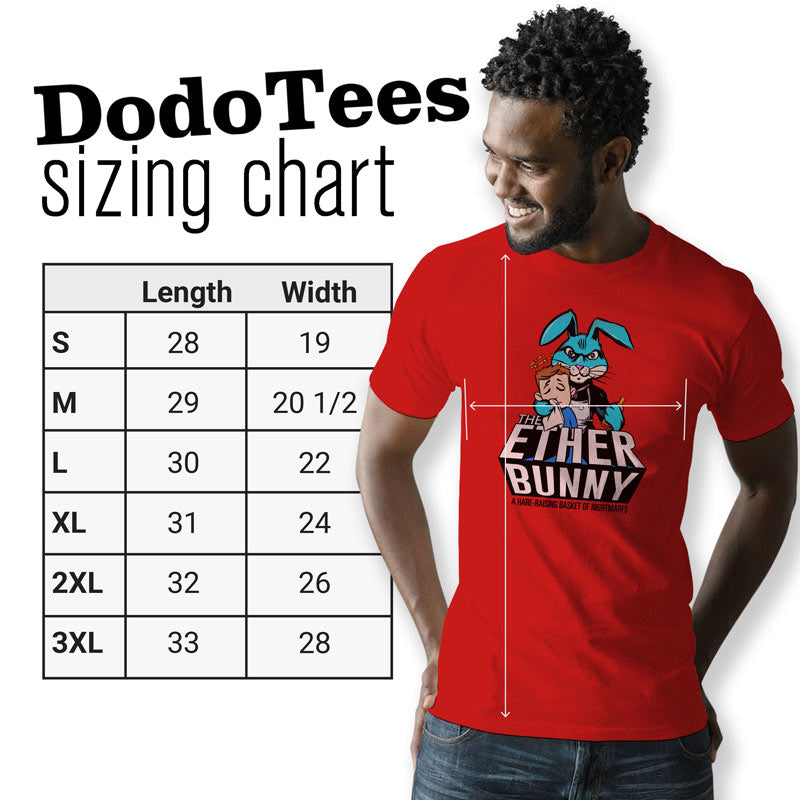 sizing chart for inappropriate easter t shirt available in sizes small to 3XL