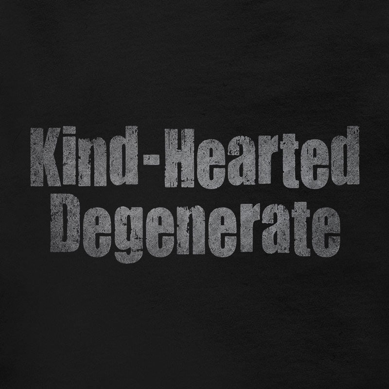 Close-up of the unique 'Kind Hearted Degenerate' design on a premium funny drinking shirts by Dodo Tees