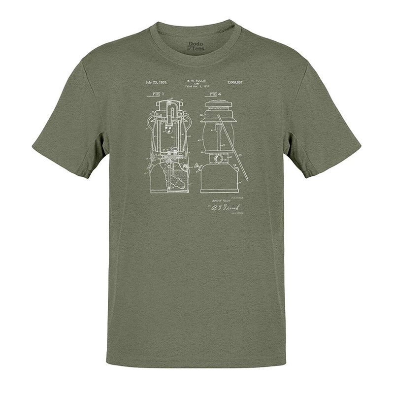 camping tee shirt with lantern patent in heather olive