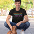 man with dog wearing lgbt t shirt that says sounds gay count me in