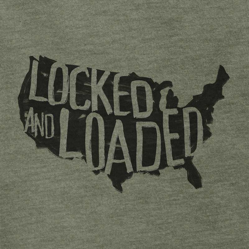 patriotic shirt with locked and loaded USA typography in heather olive detail by dodo tees