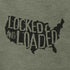 patriotic shirt with locked and loaded USA typography in heather olive detail by dodo tees