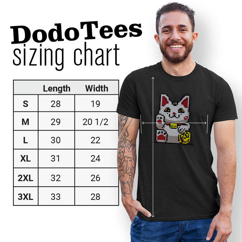 lucky neko cat t shirt sizing chart. 