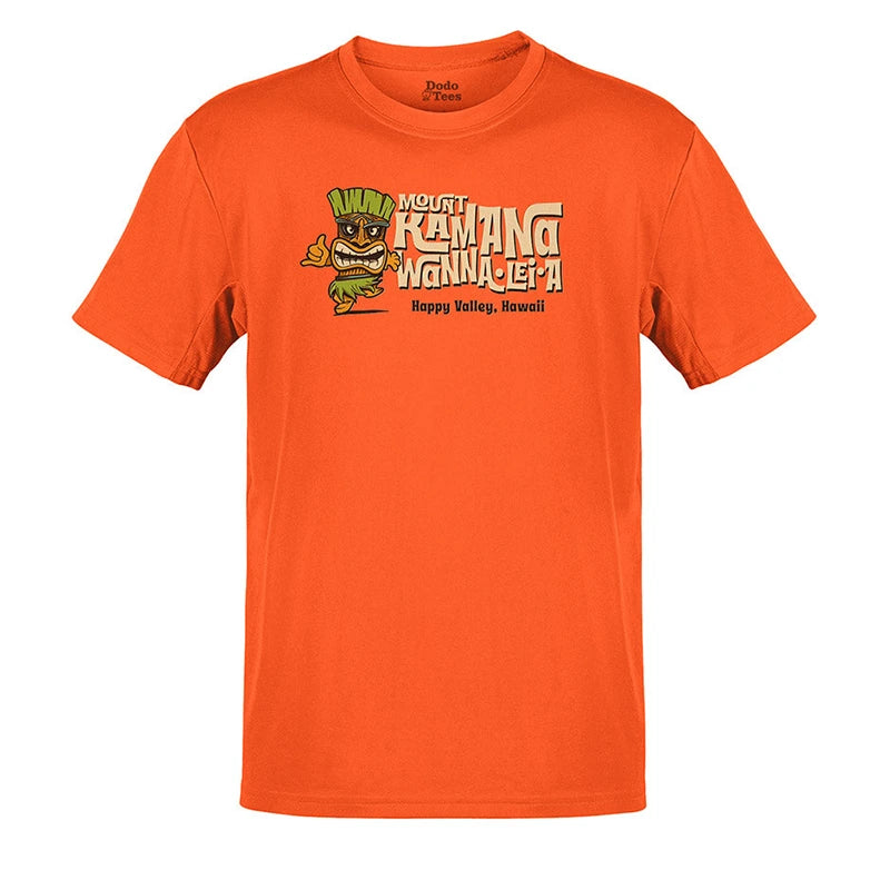 mens beach wear t shirt with mount kamana wanna lei a logo in orange