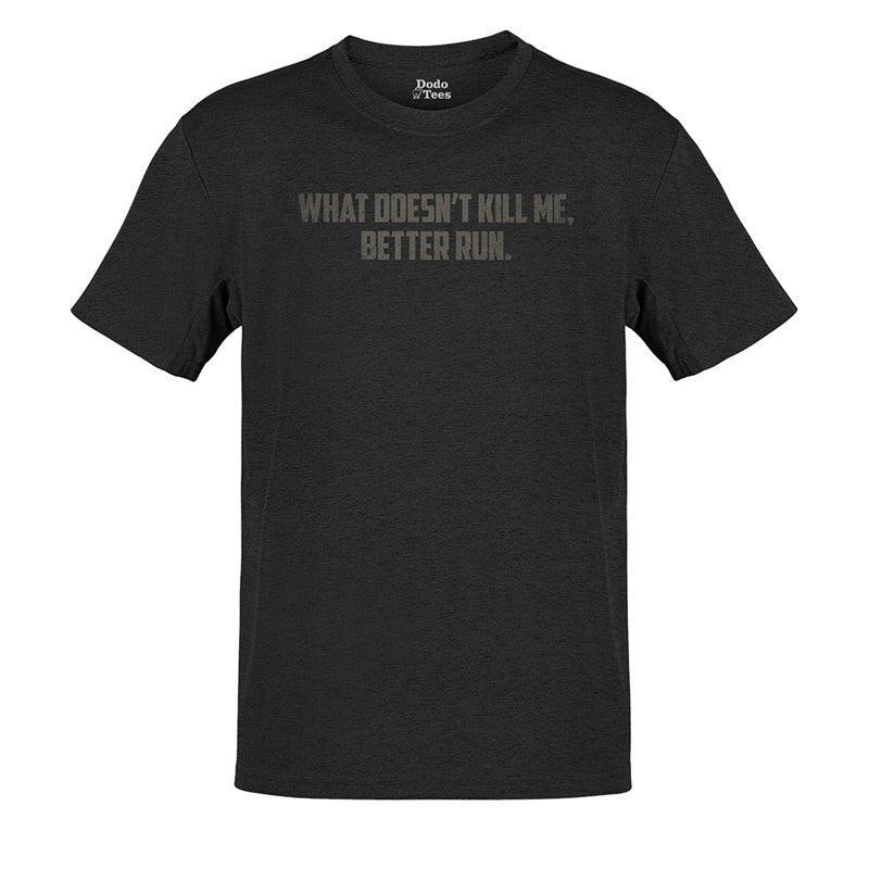 Motivational shirts for working out to with what doesnt kill me better run typography in heather charcoal by dodo tees