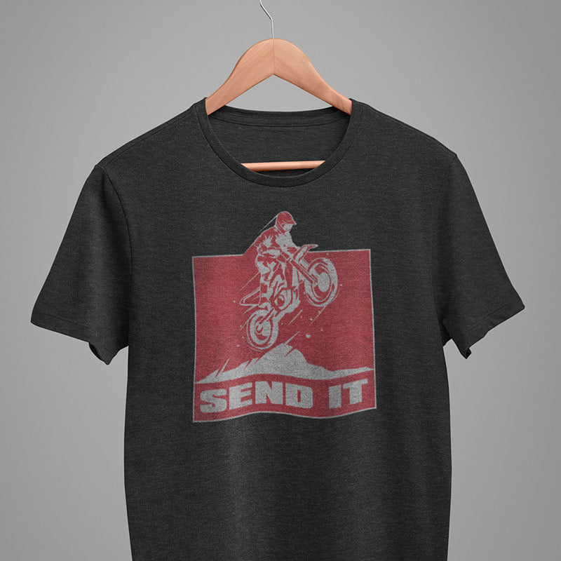 motocross t shirt on hanger with send it dirt bike graphic