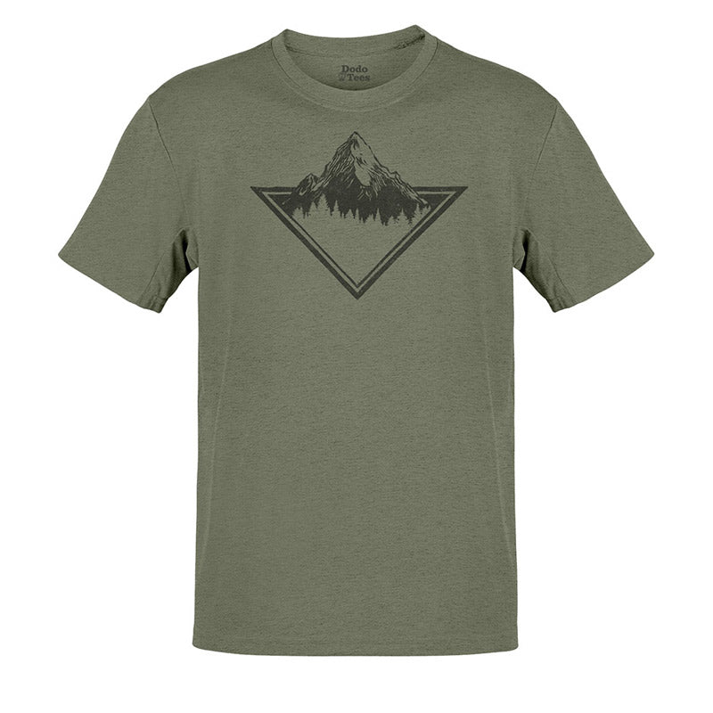 mountain shirts with geometric mountain illustration in heather olive by dodo tees