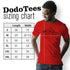 dodo tees sizing chart for movie t shirt. available in sizes small to 3XL