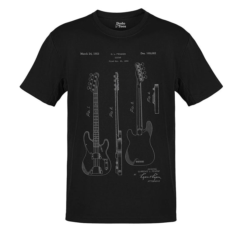 music themed shirts with bass guitar patent in black