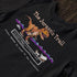 close up of the Jurassic Trail nerd shirt featuring The funny shirt features an 8 bit t rex dinosaur attacking an ox and wagon.