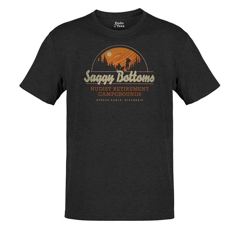 old man tee shirts with saggy bottoms logo in heather charcoal