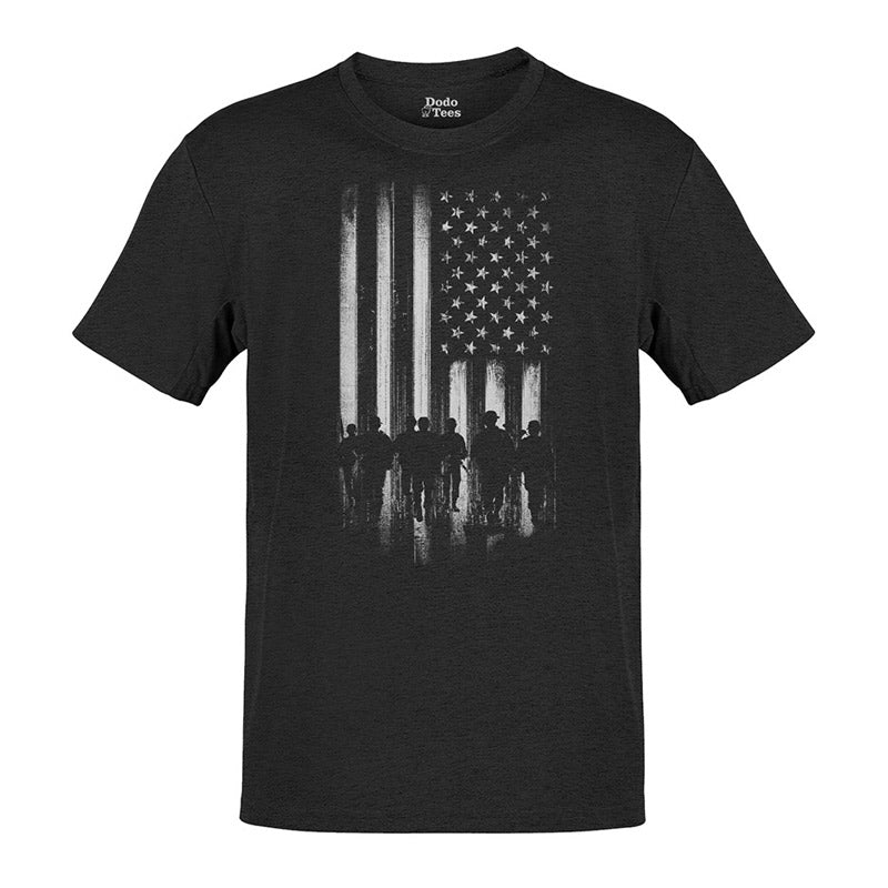 patriotic shirt with american soldiers returning home graphic in heather charcoal by dodo tees
