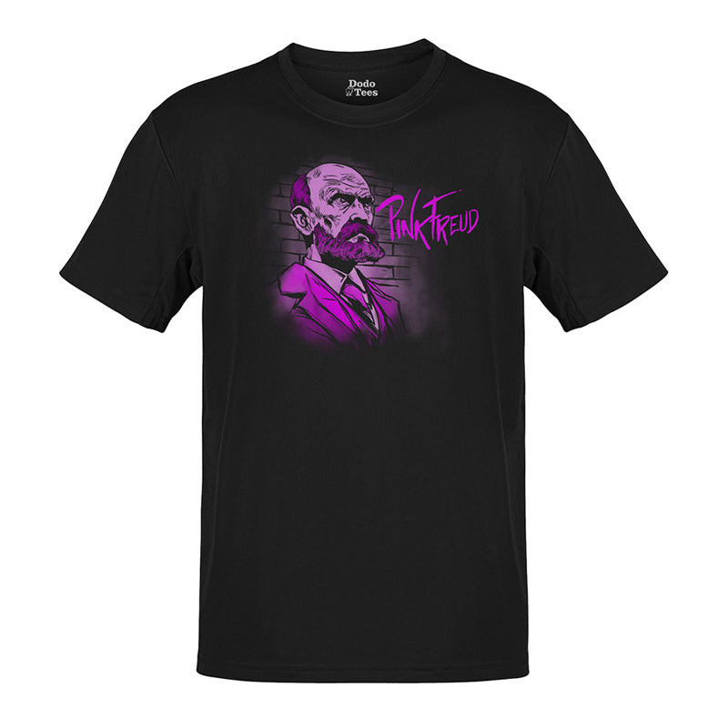 Pink Freud Shirt featuring an illustration of Pink Sigmund Freud. This funny music t shirt blends floyd and freud. 