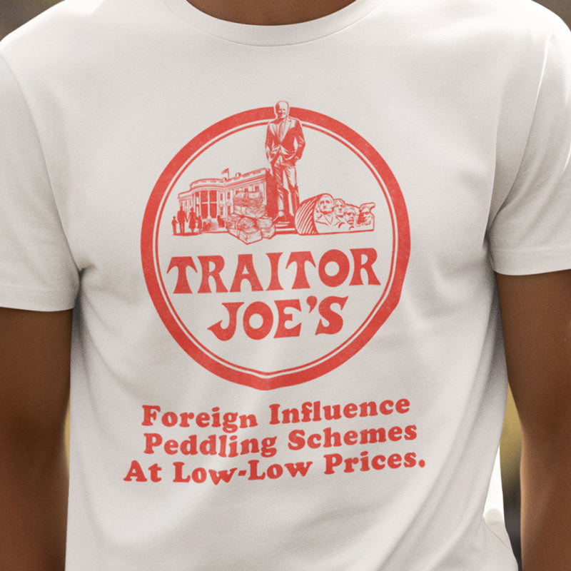 Political apparel poking fun at Joe Biden. The Traitor Joe's Funny Political T Shirts are made with ringspun cotton.