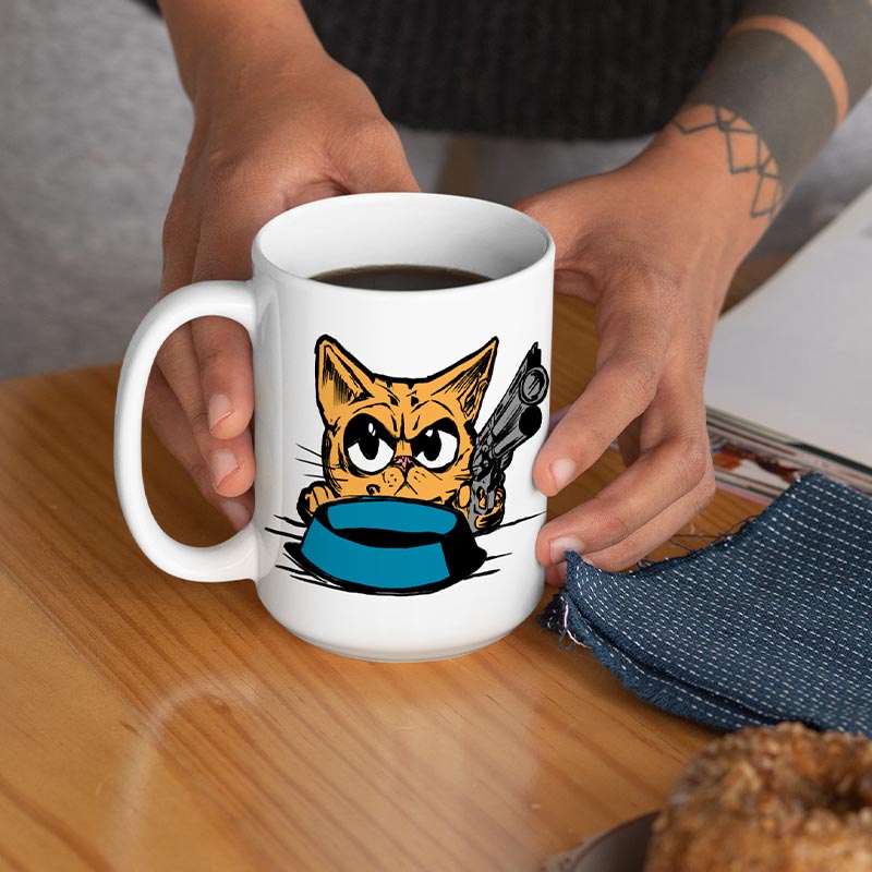 close up view of present for cat lovers i hate mornings and people cat mug