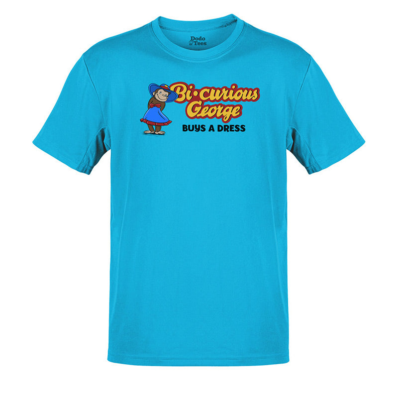 pride shirt with bi-curious george graphic in teal by dodo tees