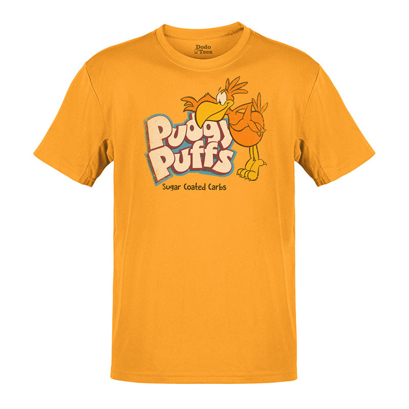 sarcastic t shirt with pudgy puffs graphic in gold by dodo tees