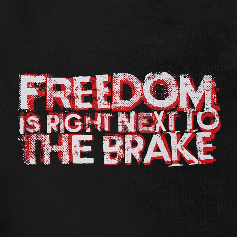 detail view of racing shirt with freedom is right next to the brake grunge typography