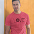 model wearing racing shirts with love spelled in tools and tire in heather red by dodo tees