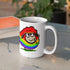 rainbow gifts mug on table with rainbow sheep cartoon illustration printed on 15 oz coffee mug