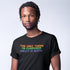 man wearing a rainbow t shirt by Dodo Tees that reads The Only Thing I'm Confused About is Math. The lgbt rights shirts are side-seamed for a great fit.