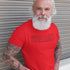 tattooed man wearing retired firefighter gift firetruck shirt