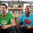 men playing video games wearing retro gifts viewer toy t shirt in teal