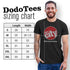 dodo tees rude shirts sizing chart. available in sizes small to 3XL