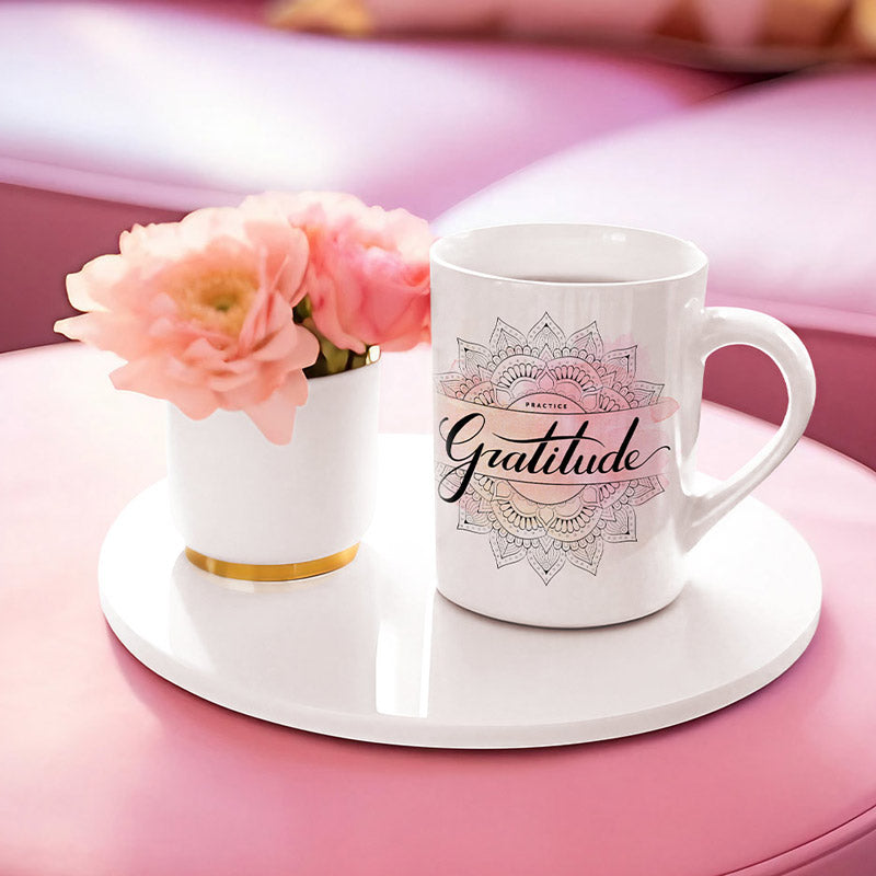 pink scene with self care gifts practice gratitude mug by dodo tees