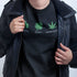 close up of man in jacket wearing super lucky st patricks day weed shirt