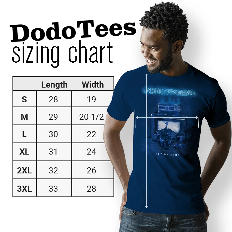 thanksgiving shirt sizing chart. available in sizes small to 3XL