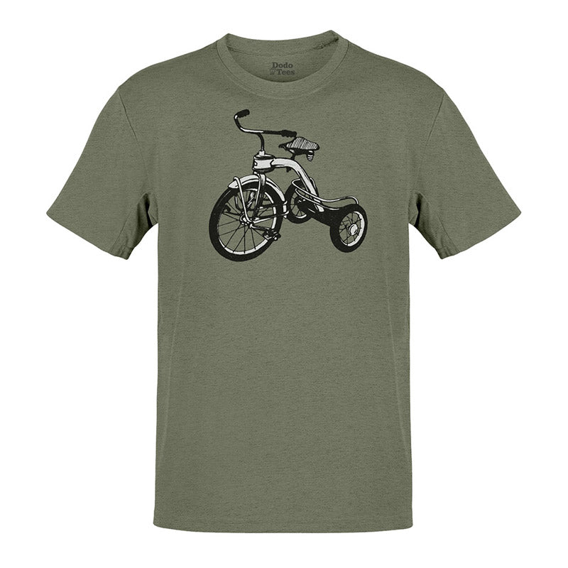 fun t shirts with tricycle graphic in heather olive by dodo tees