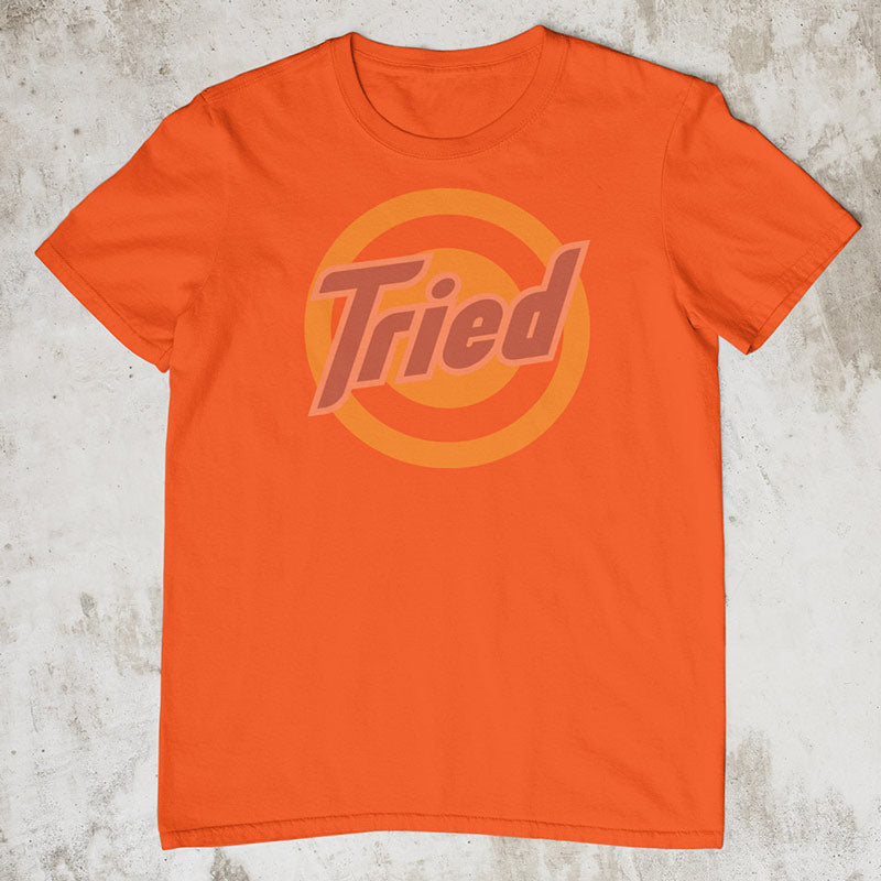 workout shirts with tried logo in orange by dodo tees