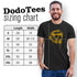 vinyl record t shirts sizing chart by Dodo Tees. The music themed t-shirts are available in Small to 3XL