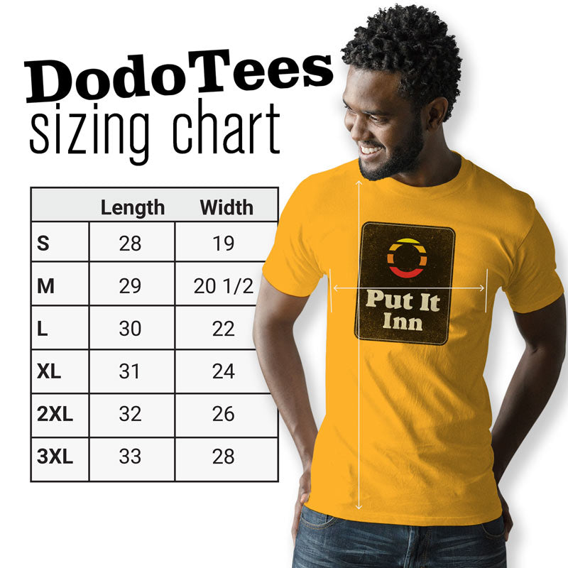 dodo tees vulgar t shirts sizing chart available in sizes small through 3XL