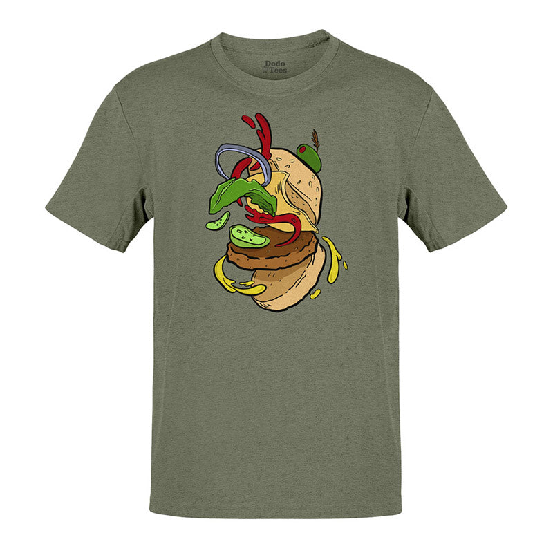 white elephant gifts under $25 cheese burger t shirt in heather olive