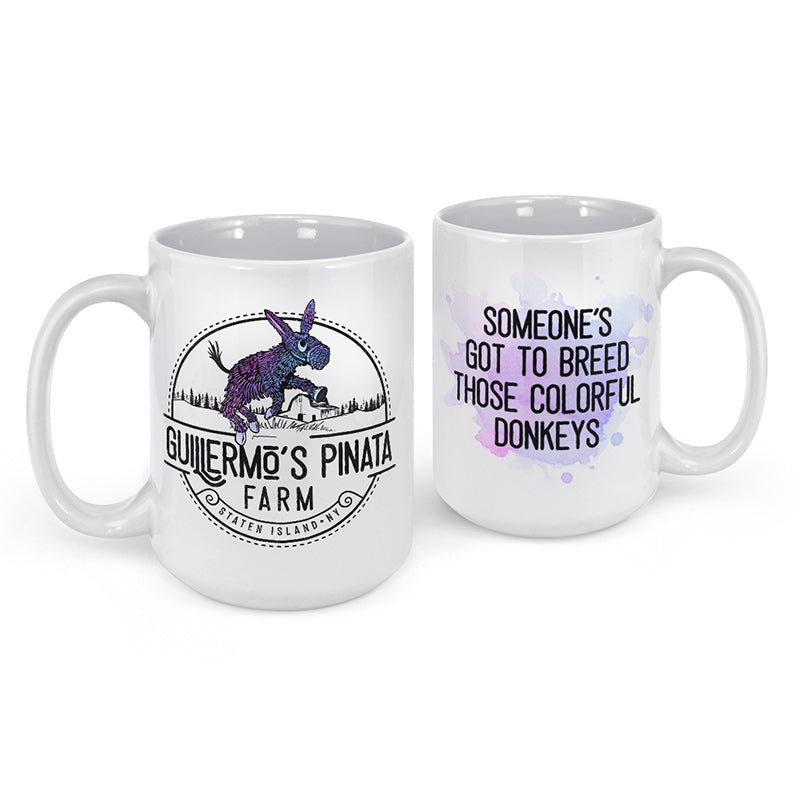 wwdits merch guillermo's pinata farm mug front and back view