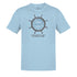 boating t shirt with ss minnow logo in light blue. The vintage movie shirts have a liven in look via distressed printing.