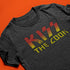 close up of the kiss the cook funny bbq t shirt by dodo tees. The funny food t shirts feature distressed printing style.