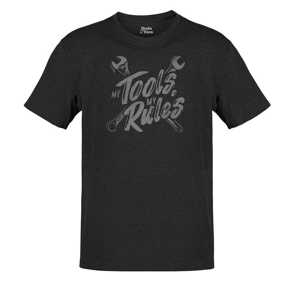 dad t shirt with my tools my rules illustration in heather charcoal by dodo tees