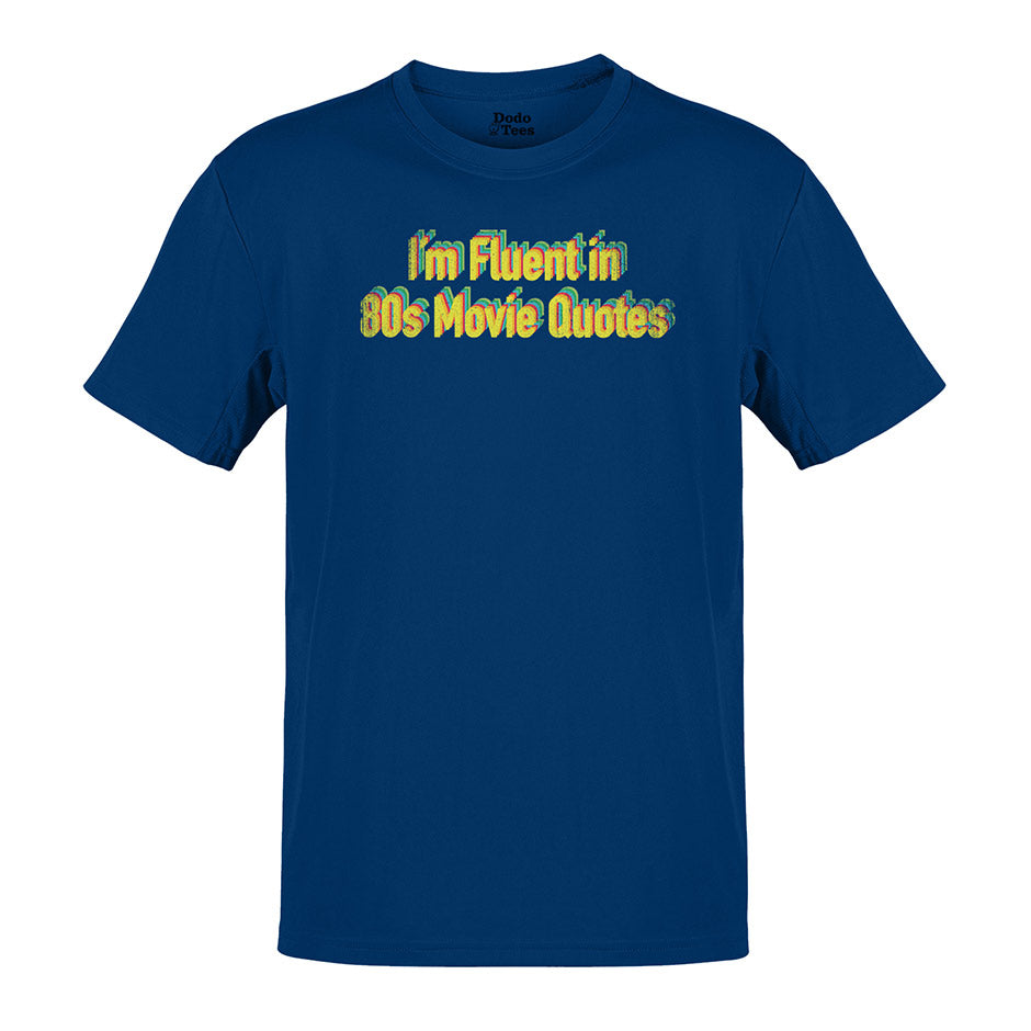 80s t shirt fluent in 80s movie quotes in blue by dodo tees