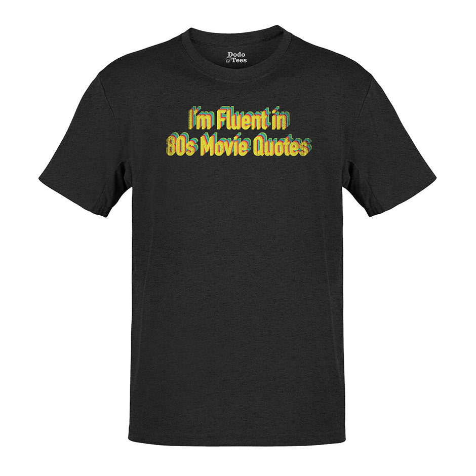 80s t shirt fluent in 80s movie quotes in heather charcoal by dodo tees