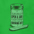 pickle jar gym t shirt by dodo tees. The green workout tees have a hand drawn illustration of a pickle jar with the words You only need to be strong enough to open a jar. Everything after that is showing off.