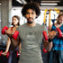 man lifting weights wearing workout t shirt with pickle jar illustration. The funny gym apparel is side seamed for a. modern fit.