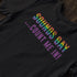 close up of pride shirt with sounds gay count me in typography. Dodo Tees Gay pride shirts feature a distressed printing style for that worn in look.